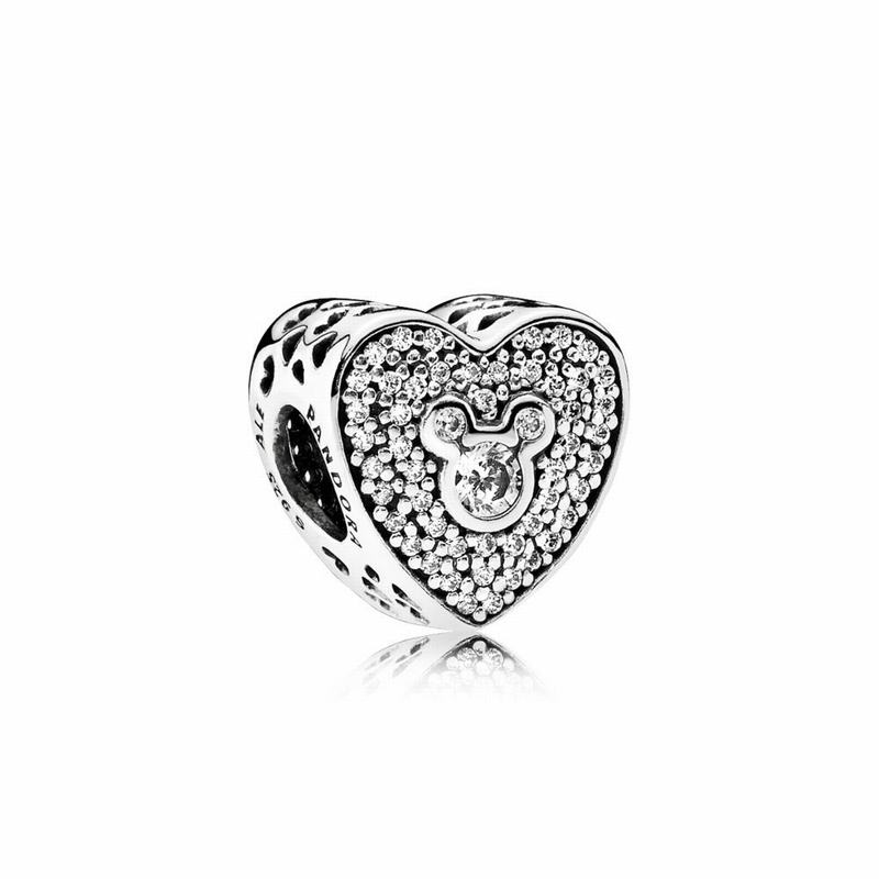 Pandora Disney Mickey & Minnie Sparkling Heart Charm Ireland - Sterling Silver/Cubic Zirconia - 1736